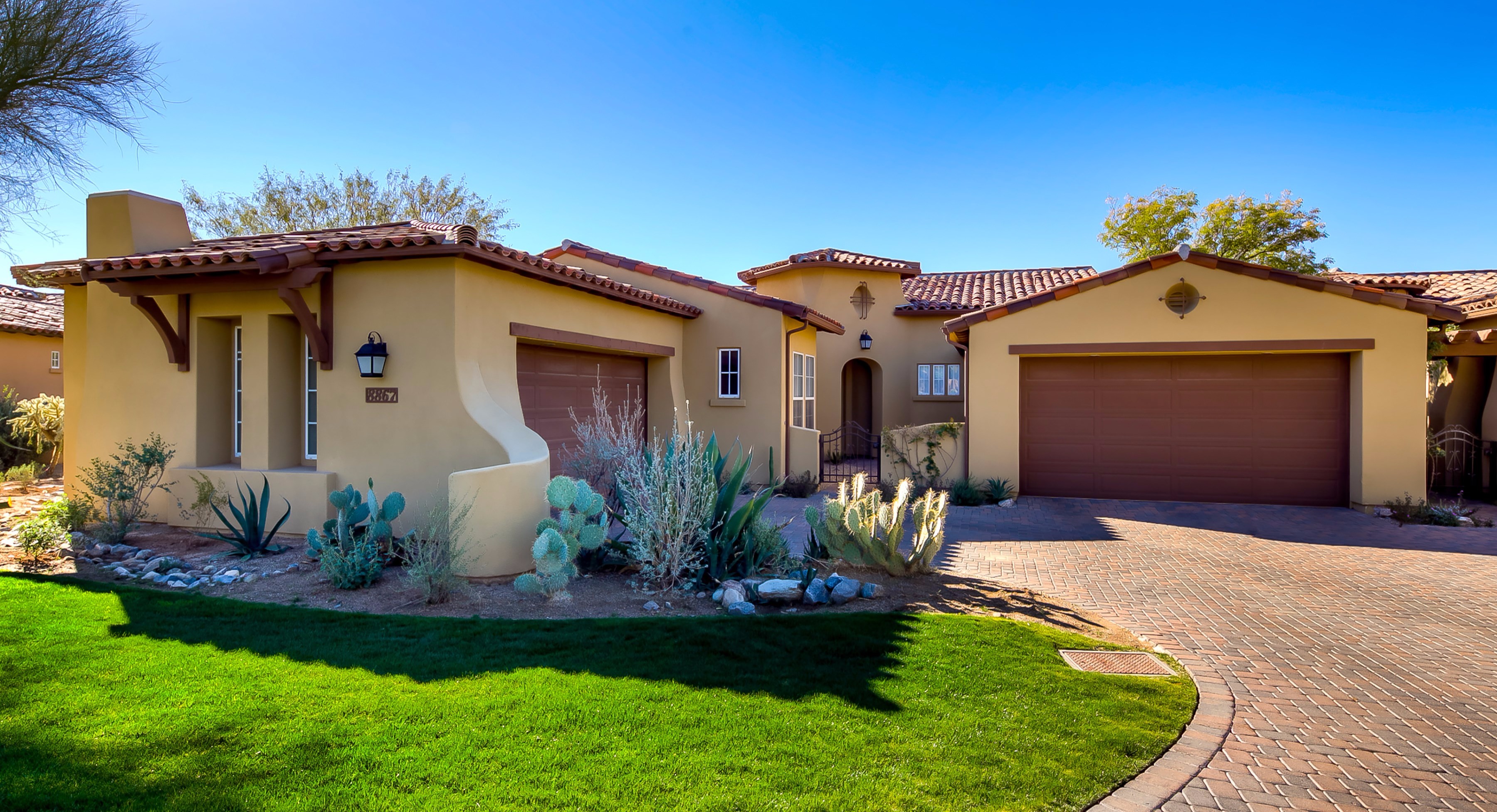 Front exterior elevations at this Scottsdale home for sale in DC Ranch located at 8867 E Mountain Spring Rd Scottsdale, AZ 85255 listed by Don Matheson at The Matheson Team