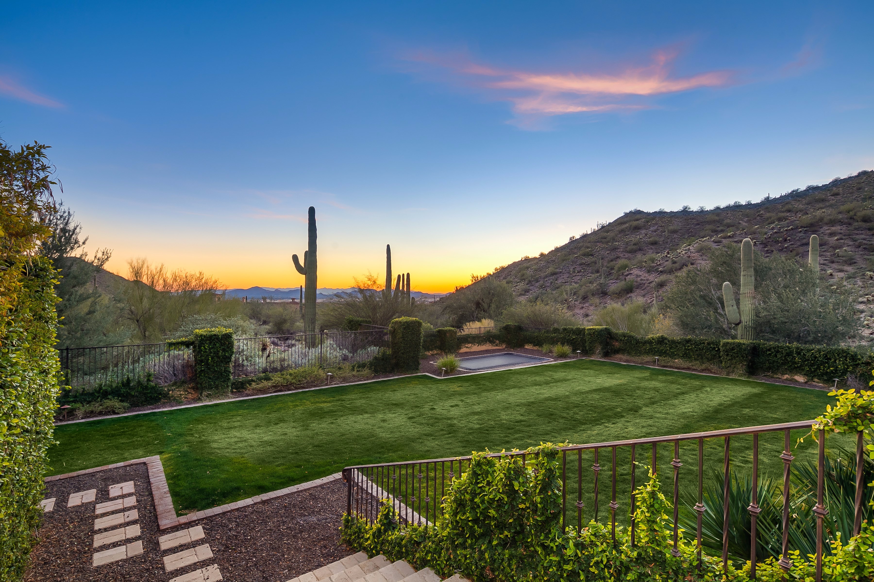 Stairway to lawn at this Scottsdale home for sale in Silverleaf located at 10744 E Wingspan Way #1665 Scottsdale, AZ 85255 listed by Don Matheson at The Matheson Team