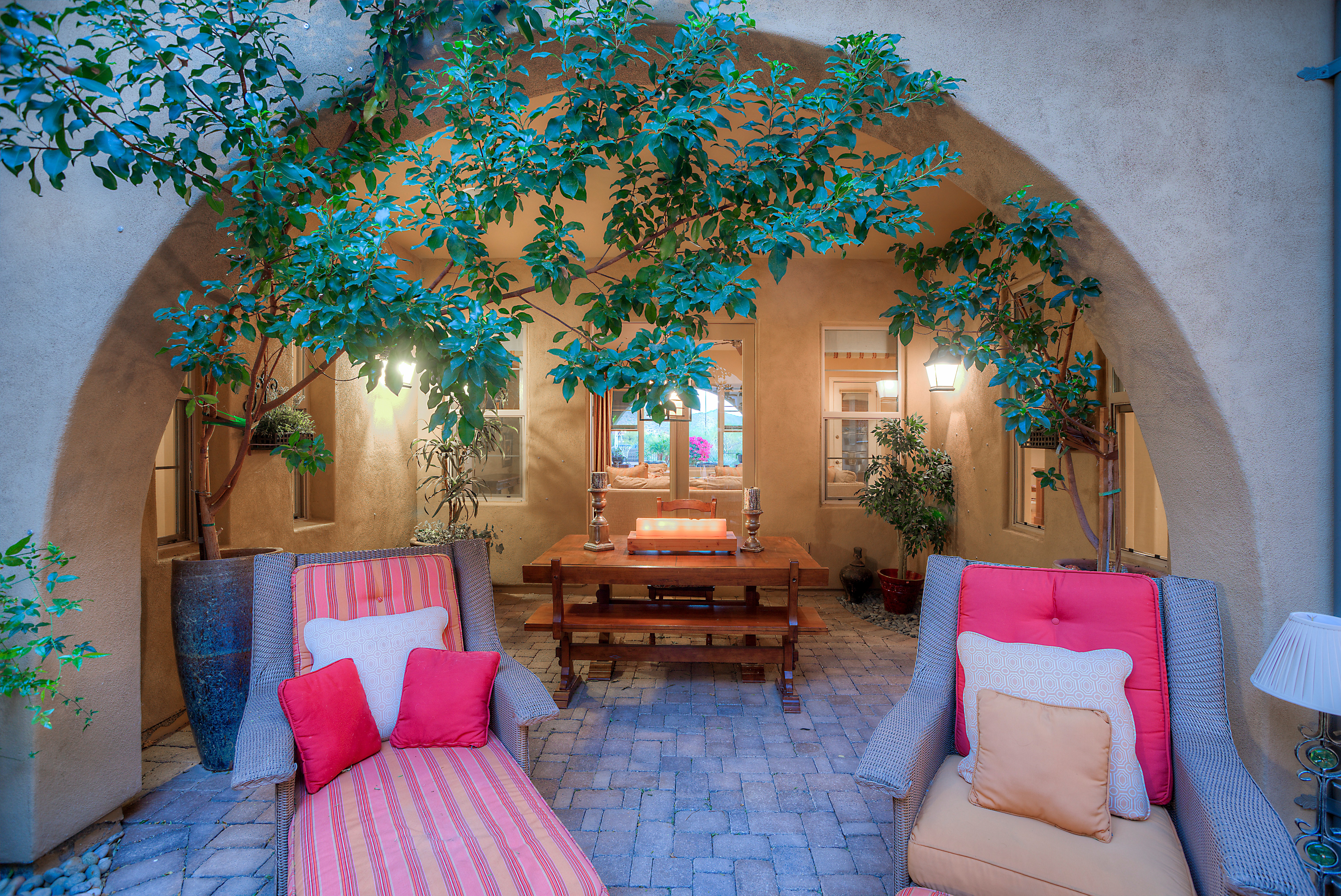 Covered patio in courtyard at this Scottsdale home for sale in DC Ranch located at 19829 N 97th Pl Scottsdale, AZ 85255 listed by Don Matheson at The Matheson Team