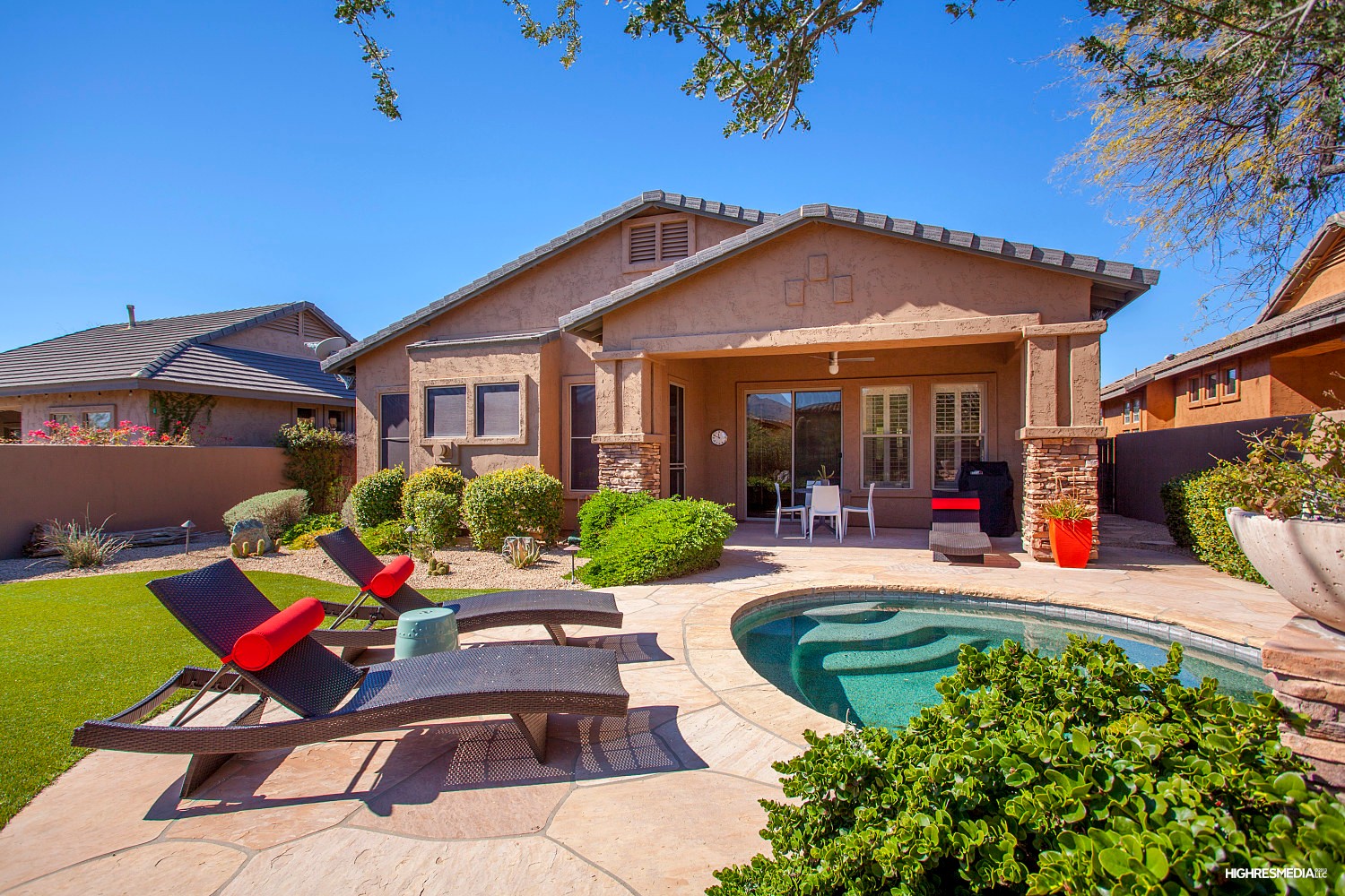 Rear exterior elevations at this Scottsdale home for sale in DC Ranch located at 20421 N 96th Way Scottsdale, AZ 85255 listed by Don Matheson at The Matheson Team