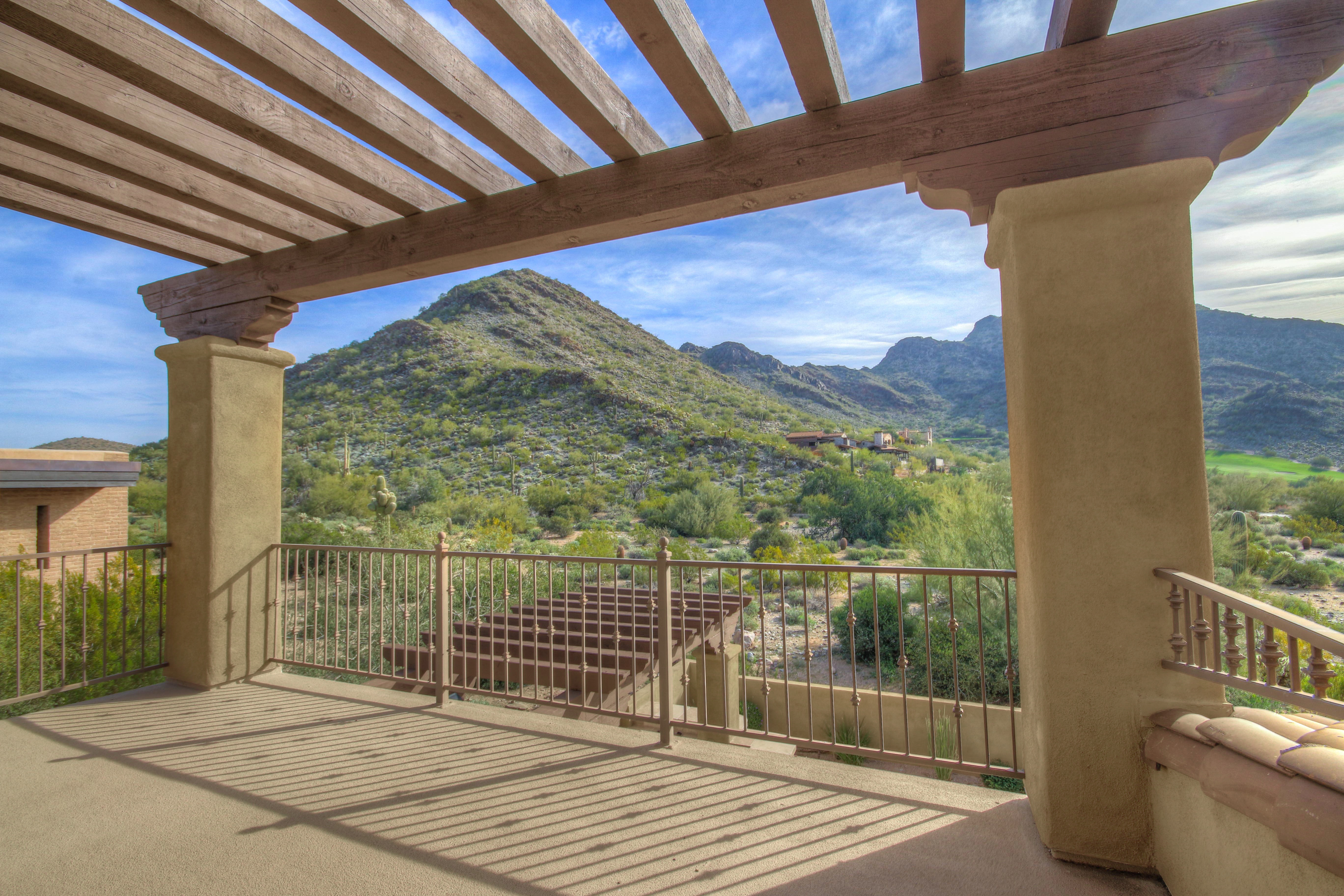 Mountain views from guest balcony in this DC Ranch home for sale located at 9820 E Thompson Peak Pkwy #620, Scottsdale, AZ 85255 listed by Don Matheson