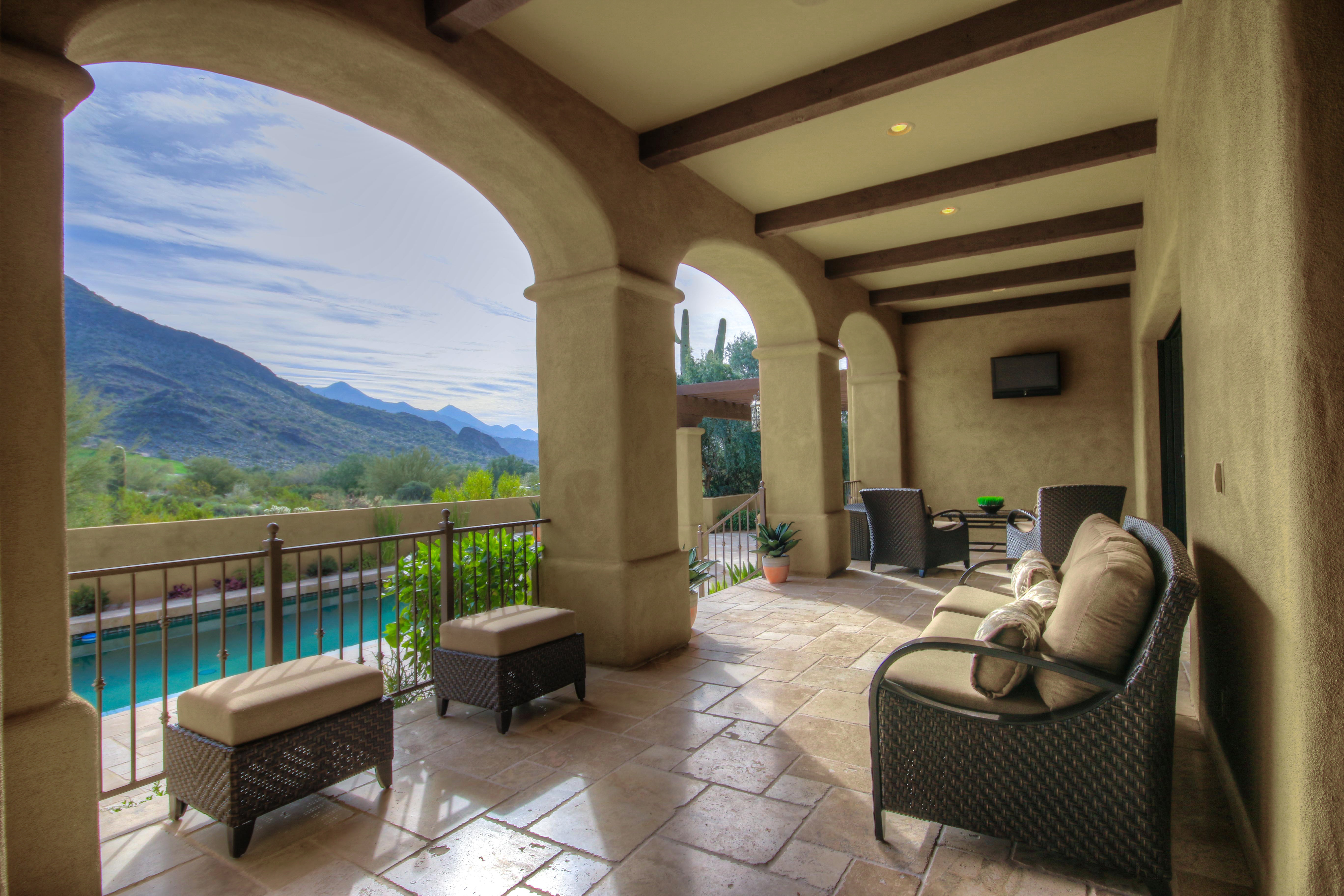Views from covered patio in this DC Ranch home for sale located at 9820 E Thompson Peak Pkwy #620, Scottsdale, AZ 85255 listed by Don Matheson