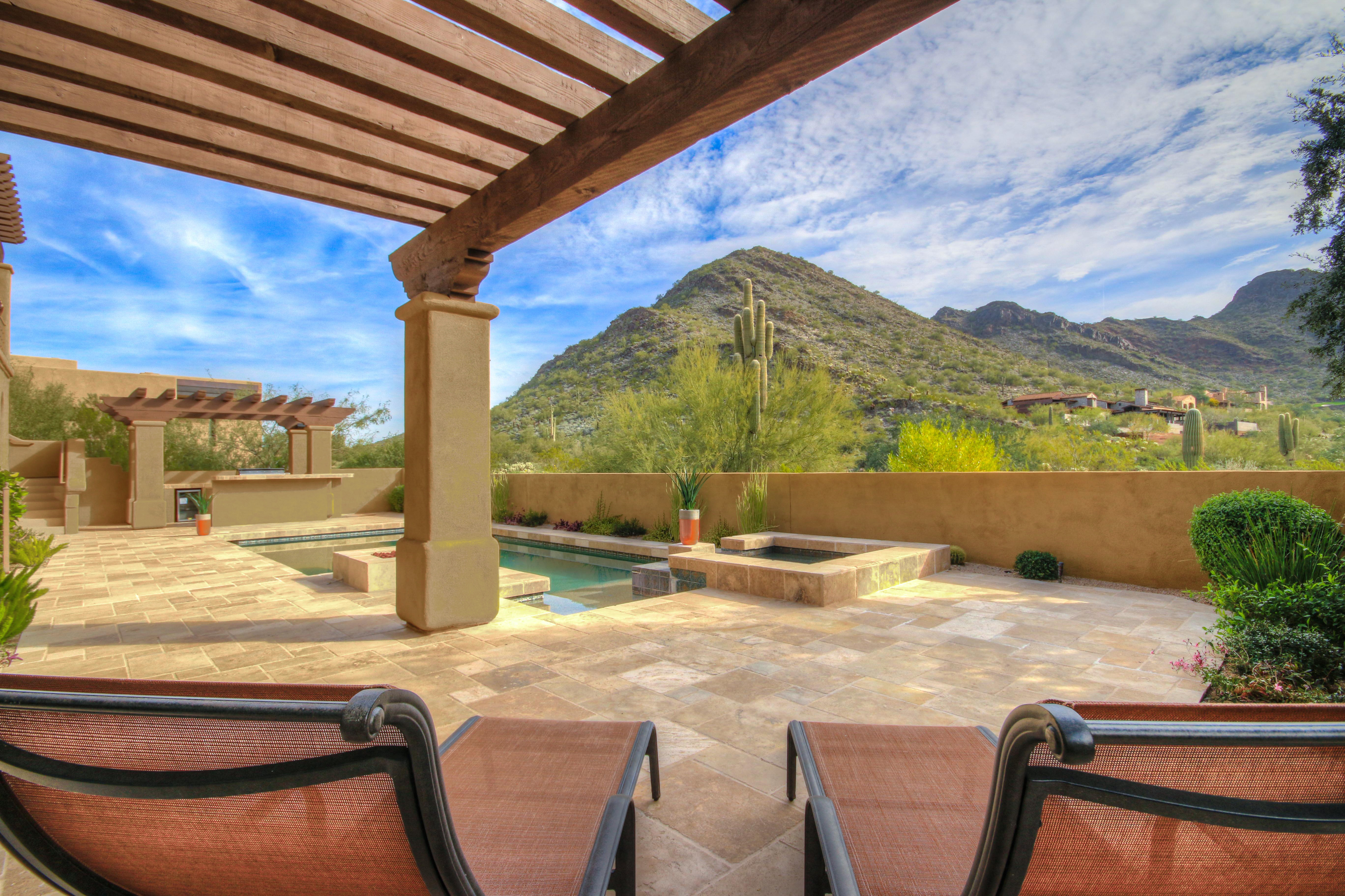 Mountain views from patio in this DC Ranch home for sale located at 9820 E Thompson Peak Pkwy #620, Scottsdale, AZ 85255 listed by Don Matheson