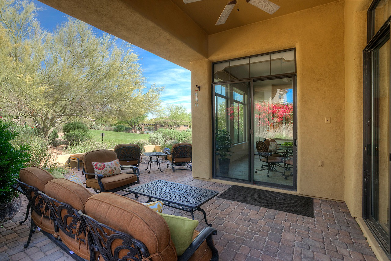 Covered back patio at this Scottsdale home for sale located in DC Ranch at 9270 E Thompson Peak Pwky #320 Scottsdale, AZ 85255 listed by Don Matheson at The Matheson Team